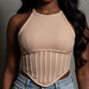 NWT Missguided Black Bandage Corset Crop Top Mesh Detail Size 4